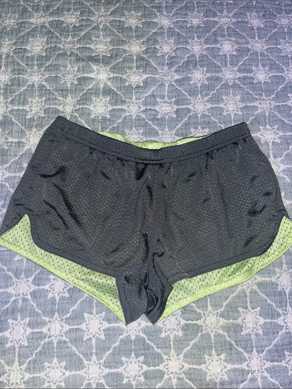 Women’s Black and Lime Green reversible Athletic Mesh Shorts